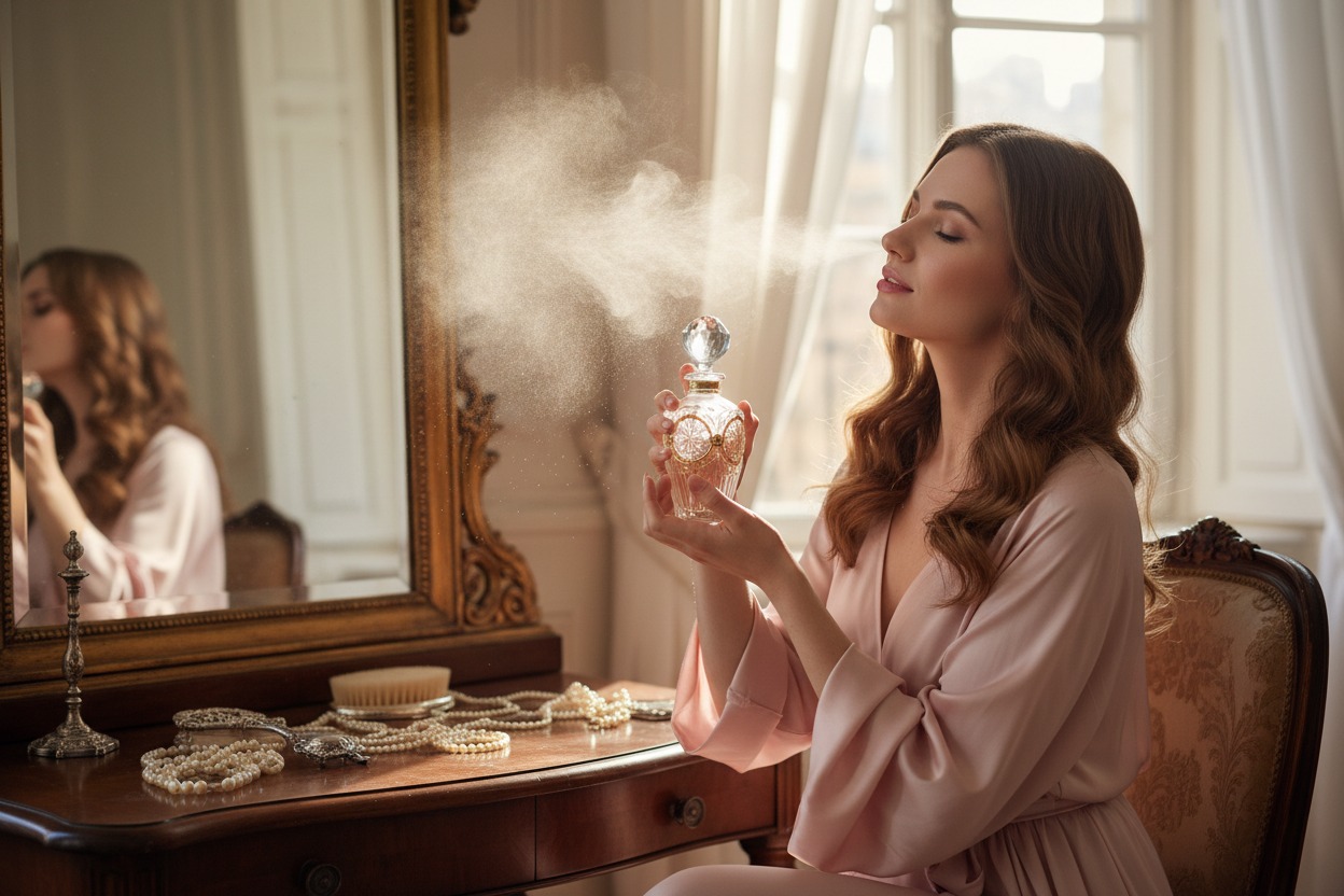 femme en train de se parfumer