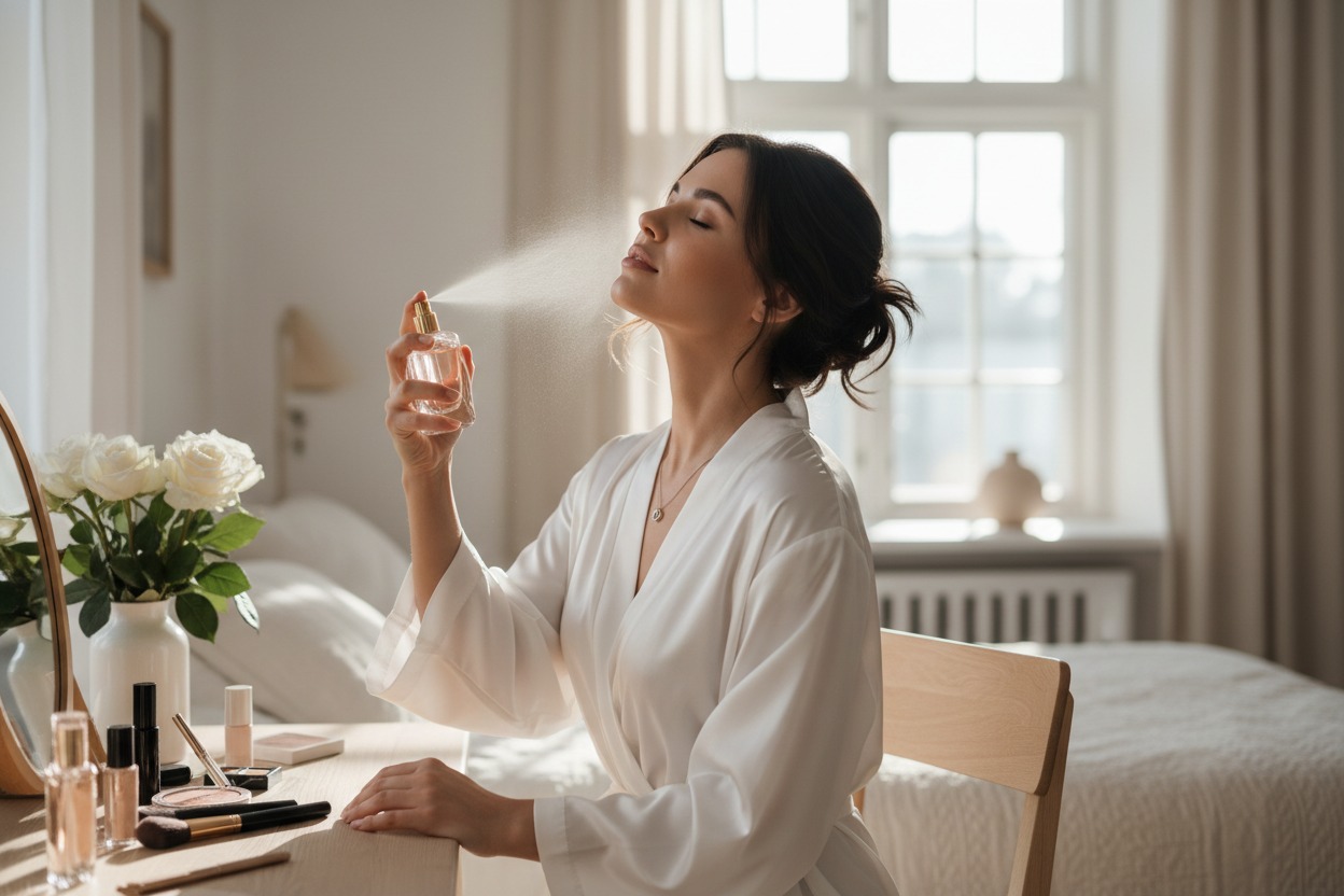 une femme se parfume